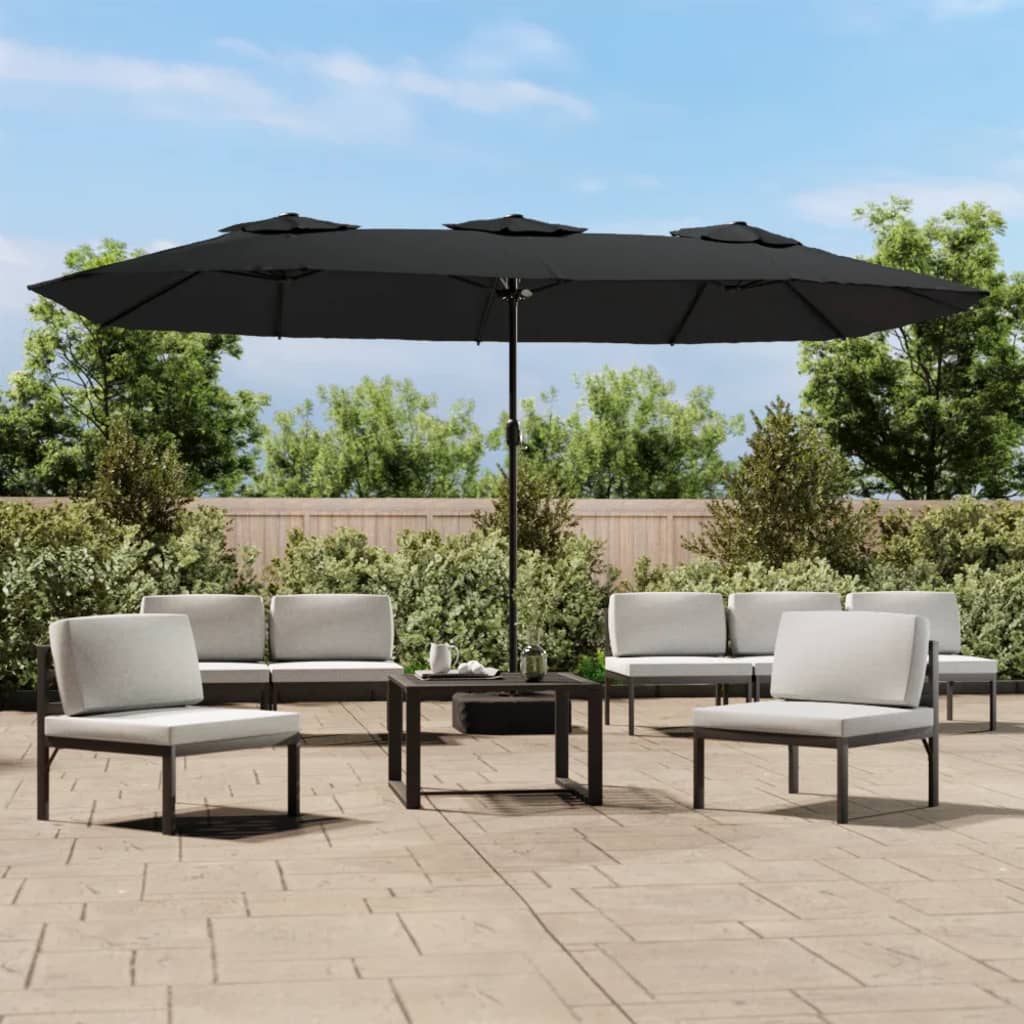 vidaXL Parasol dubbel dak met LED 449x245 cm zwart