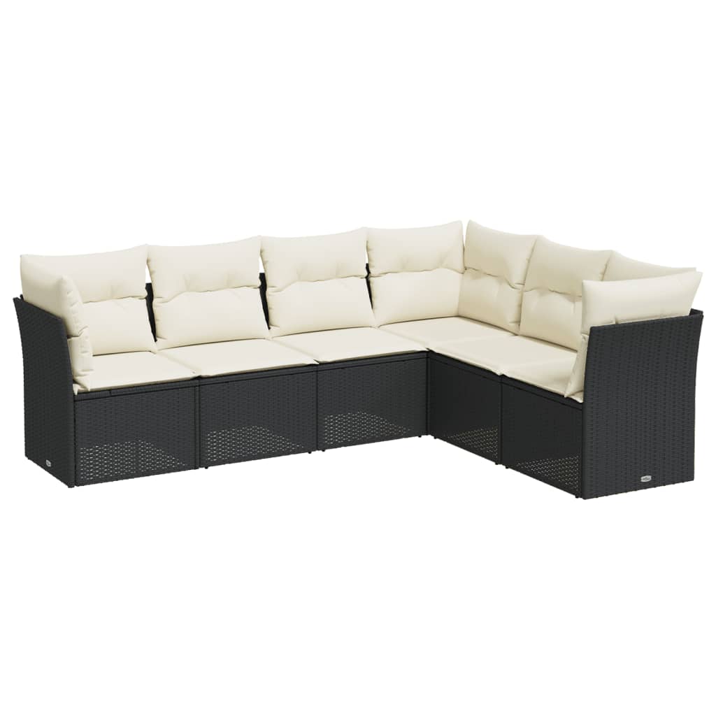 vidaXL 6-delige Loungeset met kussens poly rattan zwart