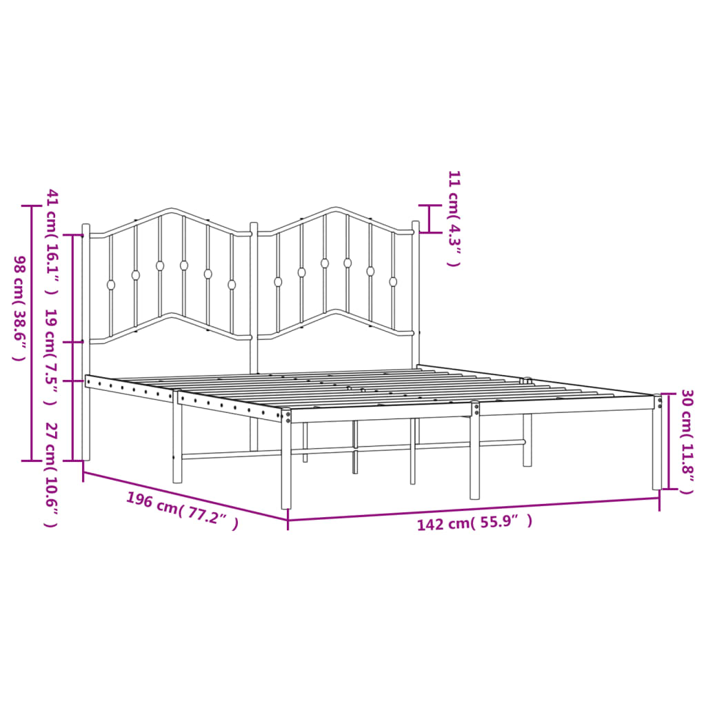 vidaXL Bedframe met hoofdbord metaal wit 135x190 cm