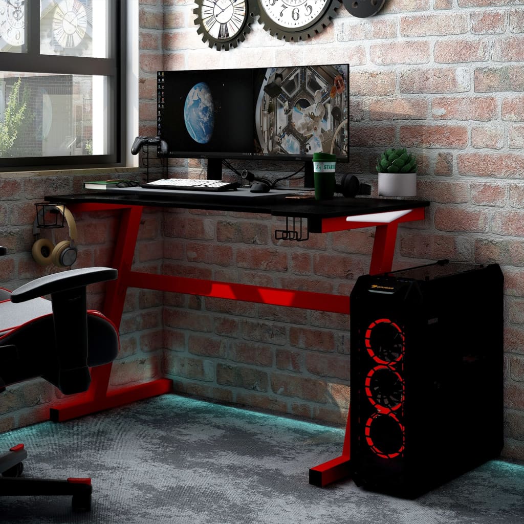 vidaXL Gamingbureau met Z-vormige poten LED 110x60x75 cm zwart en rood