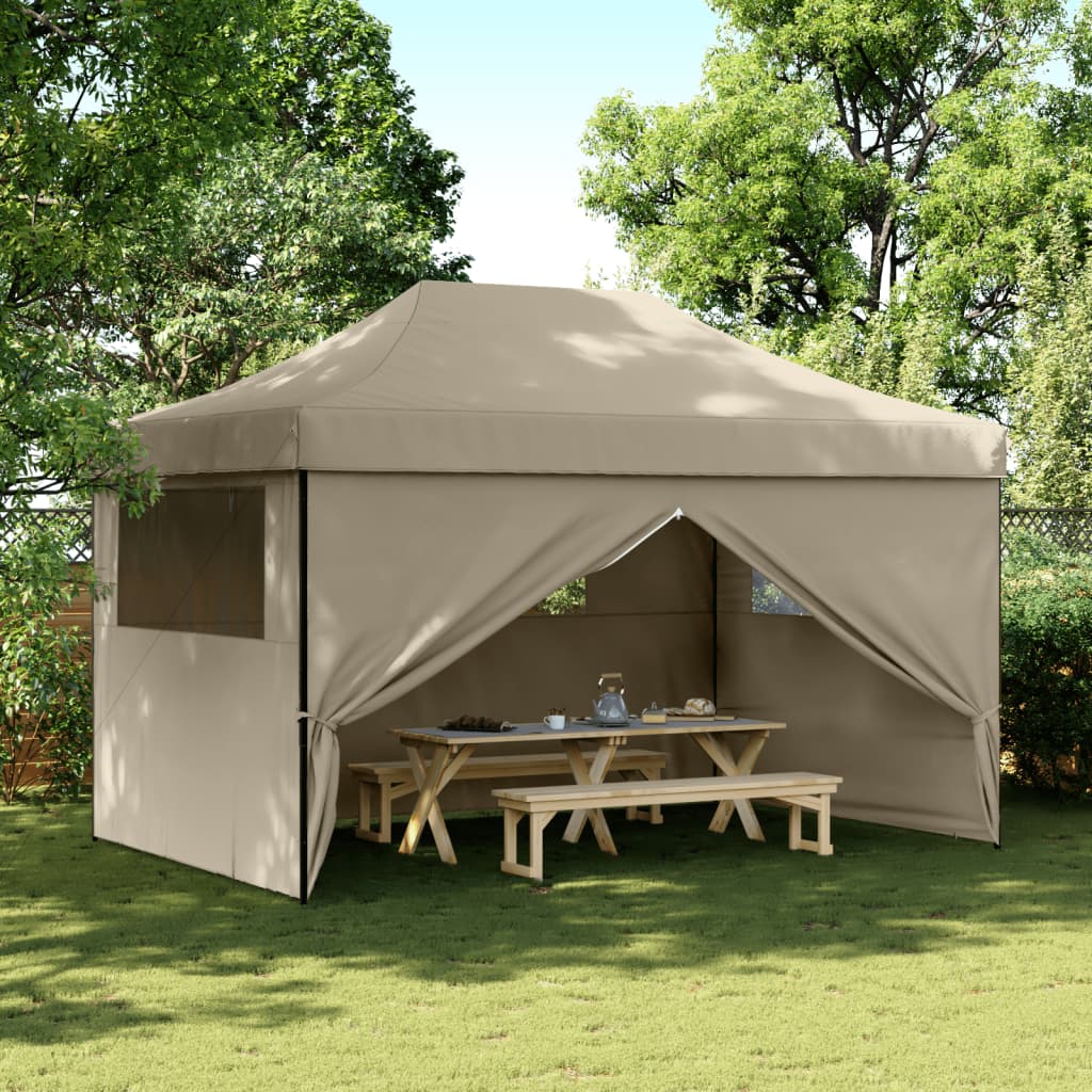 vidaXL Partytent inklapbaar pop-up met 4 zijwanden taupe