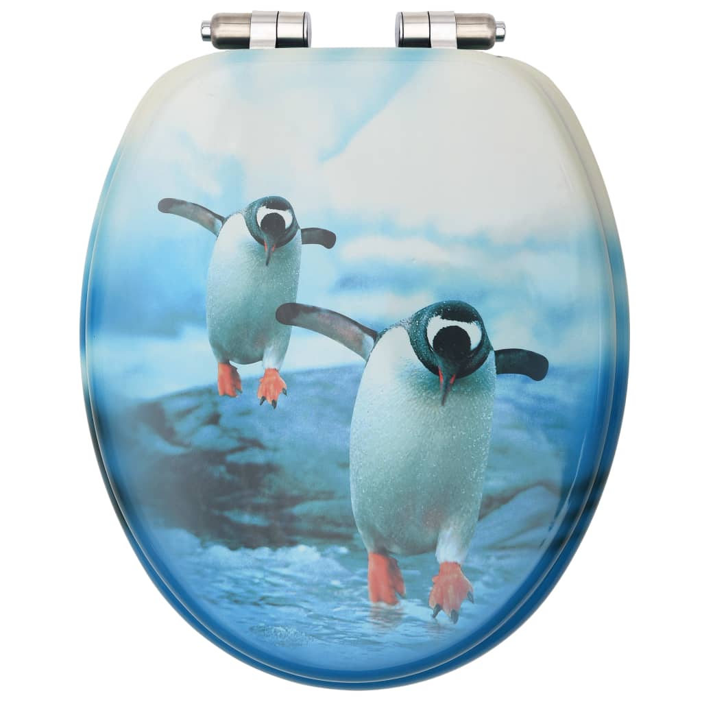 vidaXL Toiletbrillen met soft-close deksel 2 st pinguïn MDF