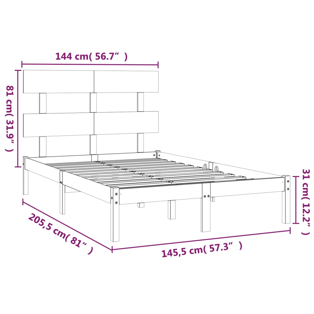 vidaXL Bedframe massief hout zwart 140x200 cm