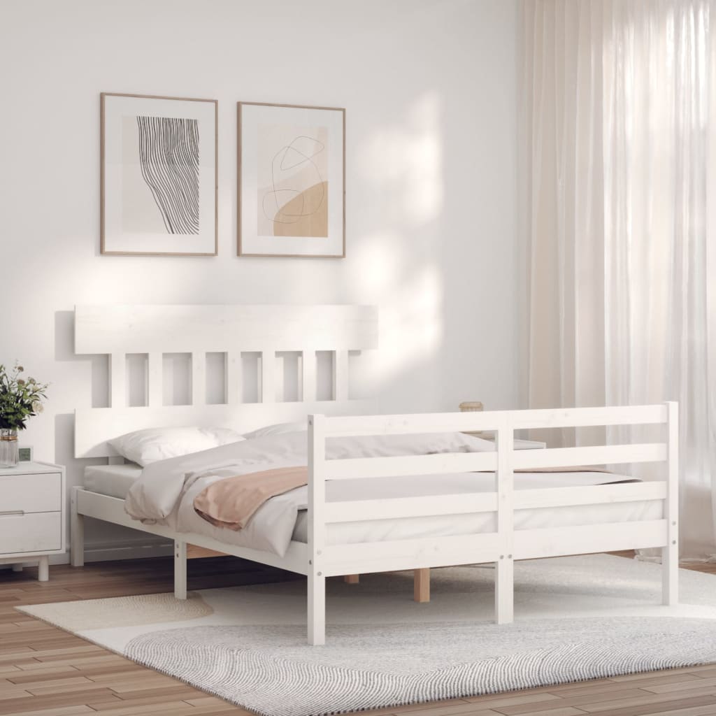 vidaXL Bedframe met hoofdbord massief hout wit