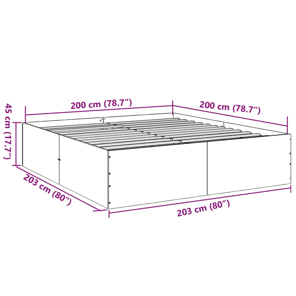 vidaXL Bedframe bewerkt hout sonoma eikenkleurig 200x200 cm