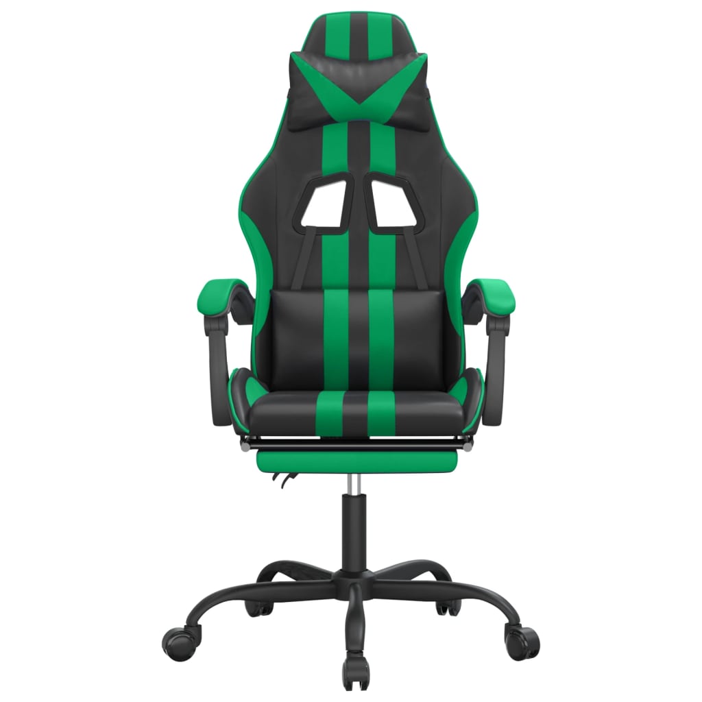 vidaXL Gamestoel draaibaar met voetensteun kunstleer zwart en groen