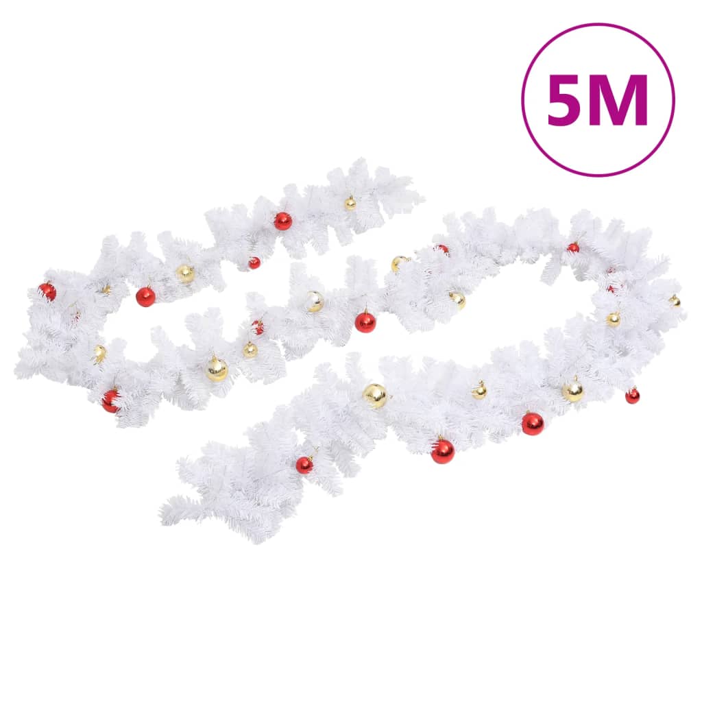 vidaXL Kerstslinger versierd met kerstballen 5 m wit