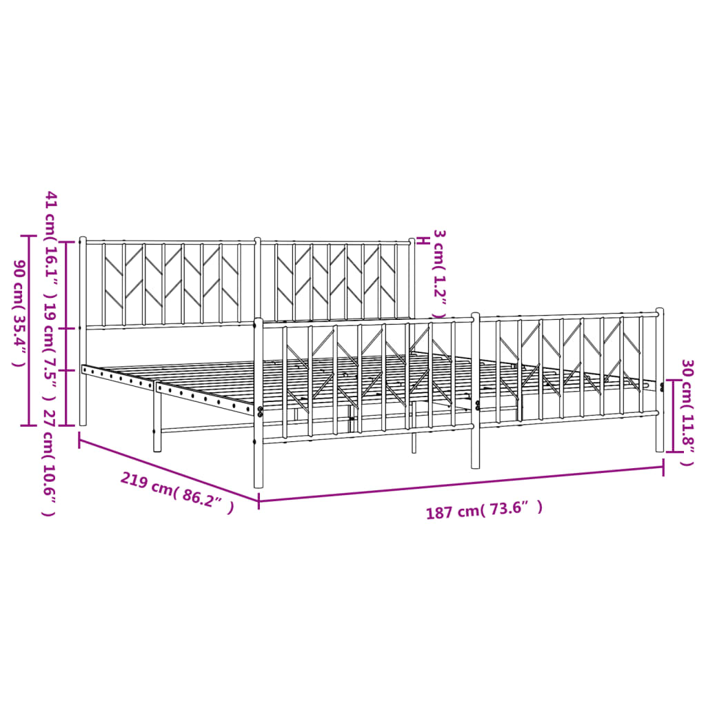 vidaXL Bedframe met hoofd- en voeteneinde metaal wit 183x213 cm