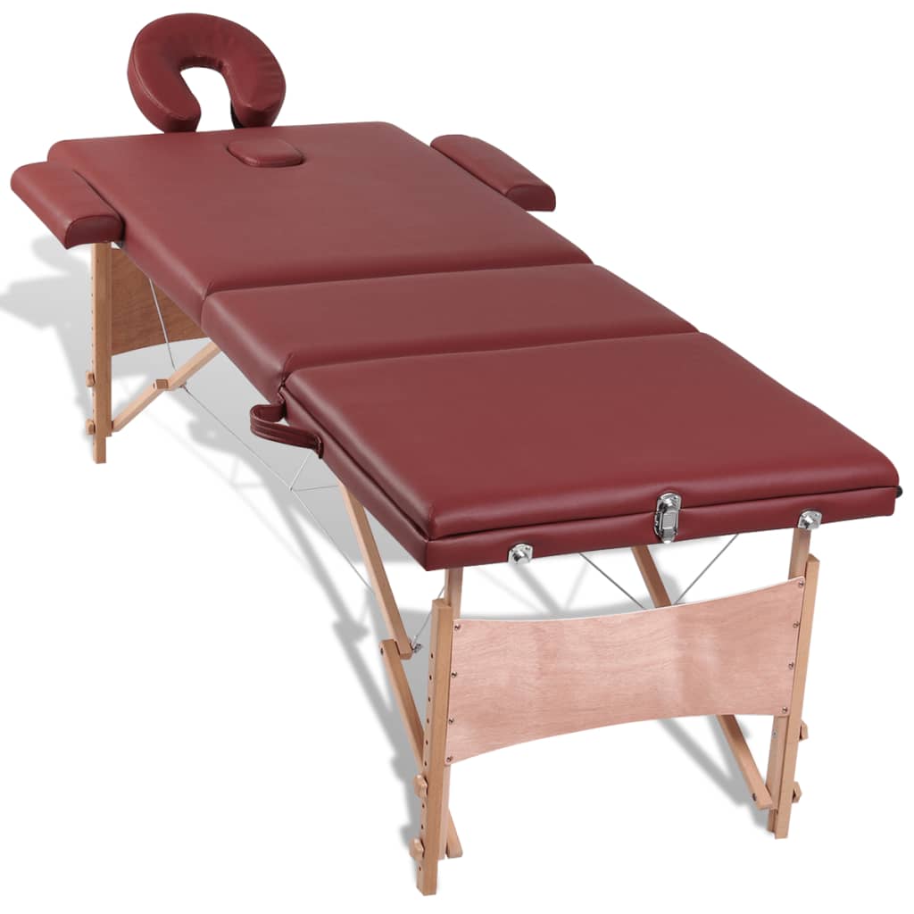 Inklapbare massagetafel 3 zones met houten frame (Rood)