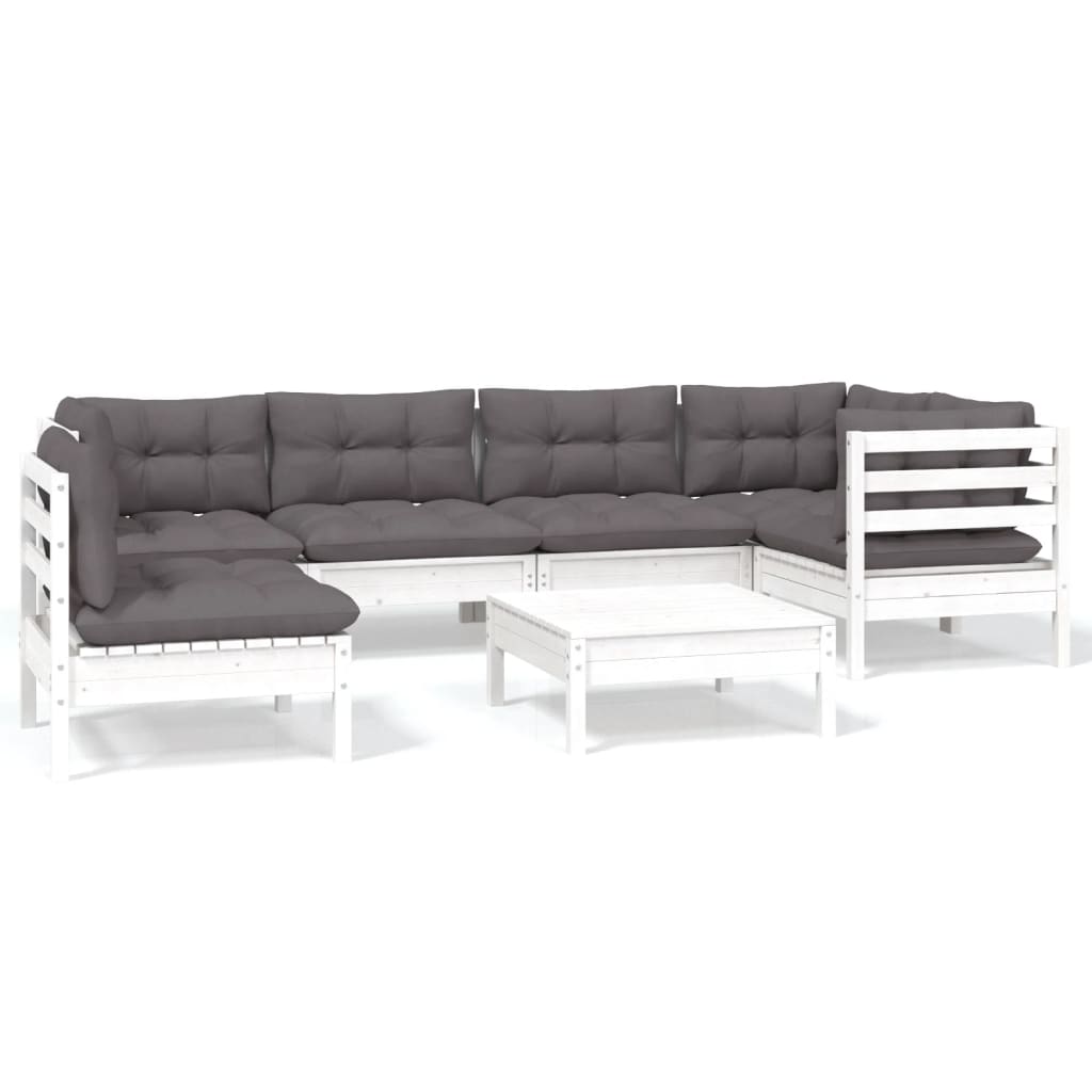 vidaXL 7-delige Loungeset met kussens grenenhout wit