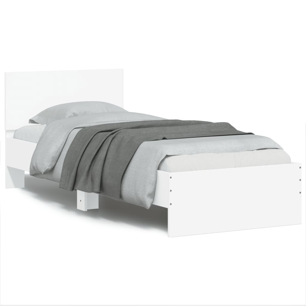 vidaXL Bedframe met hoofdbord bewerkt hout wit 75x190 cm