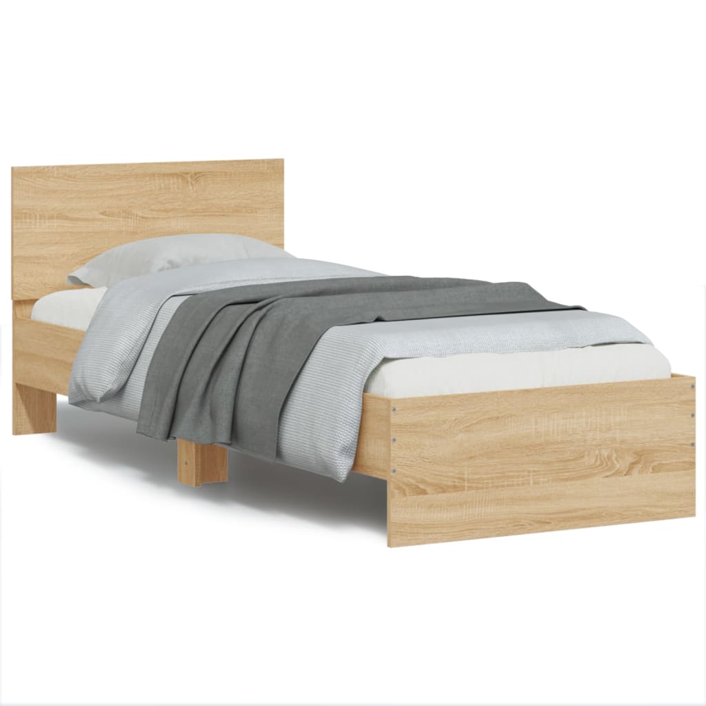 vidaXL Bedframe met hoofdeinde bewerkt hout sonoma eiken 100x200 cm