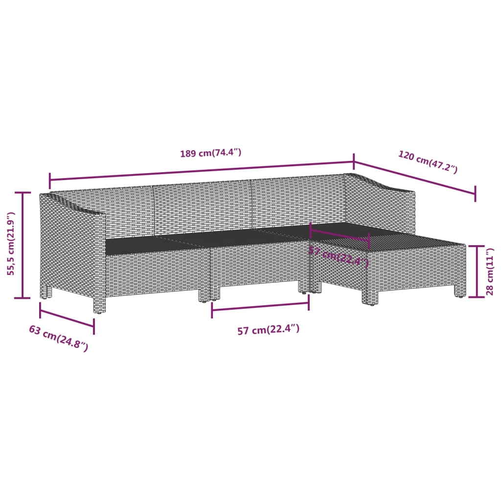 vidaXL 6-delige Loungeset met kussens poly rattan grijs