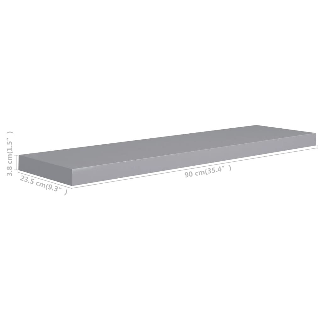 vidaXL Wandschappen zwevend 4 st 90x23,5x3,8 cm MDF grijs