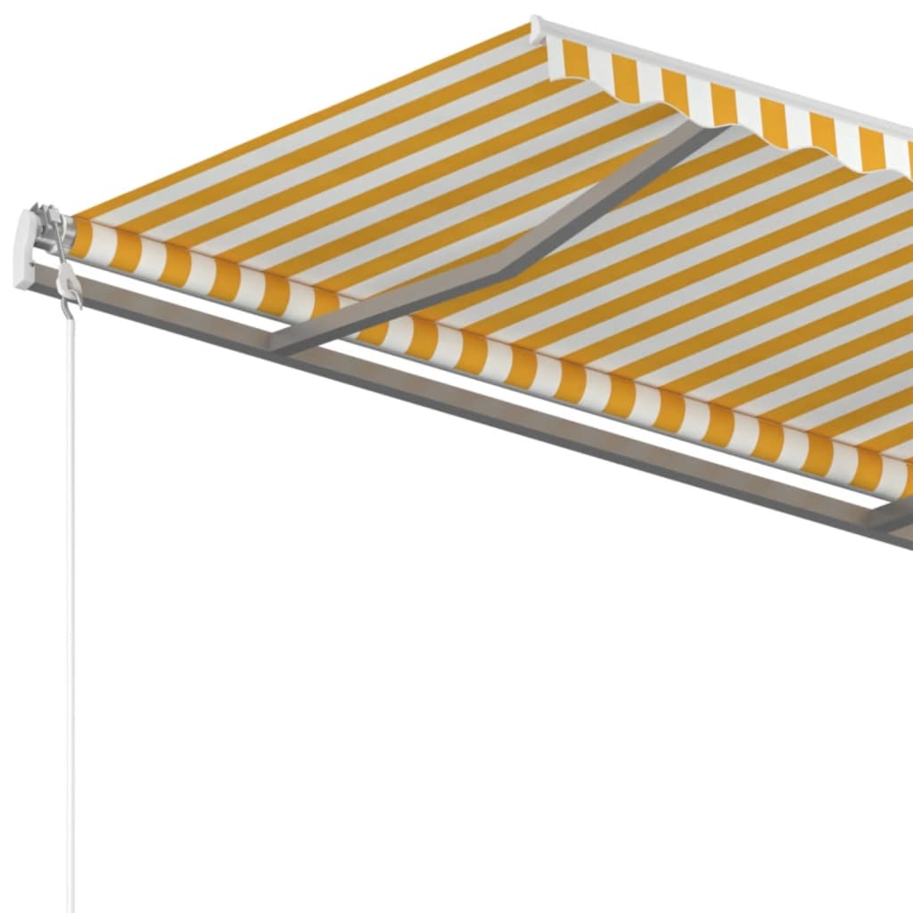 vidaXL Luifel handmatig uittrekbaar met palen 4x3,5 m geel en wit