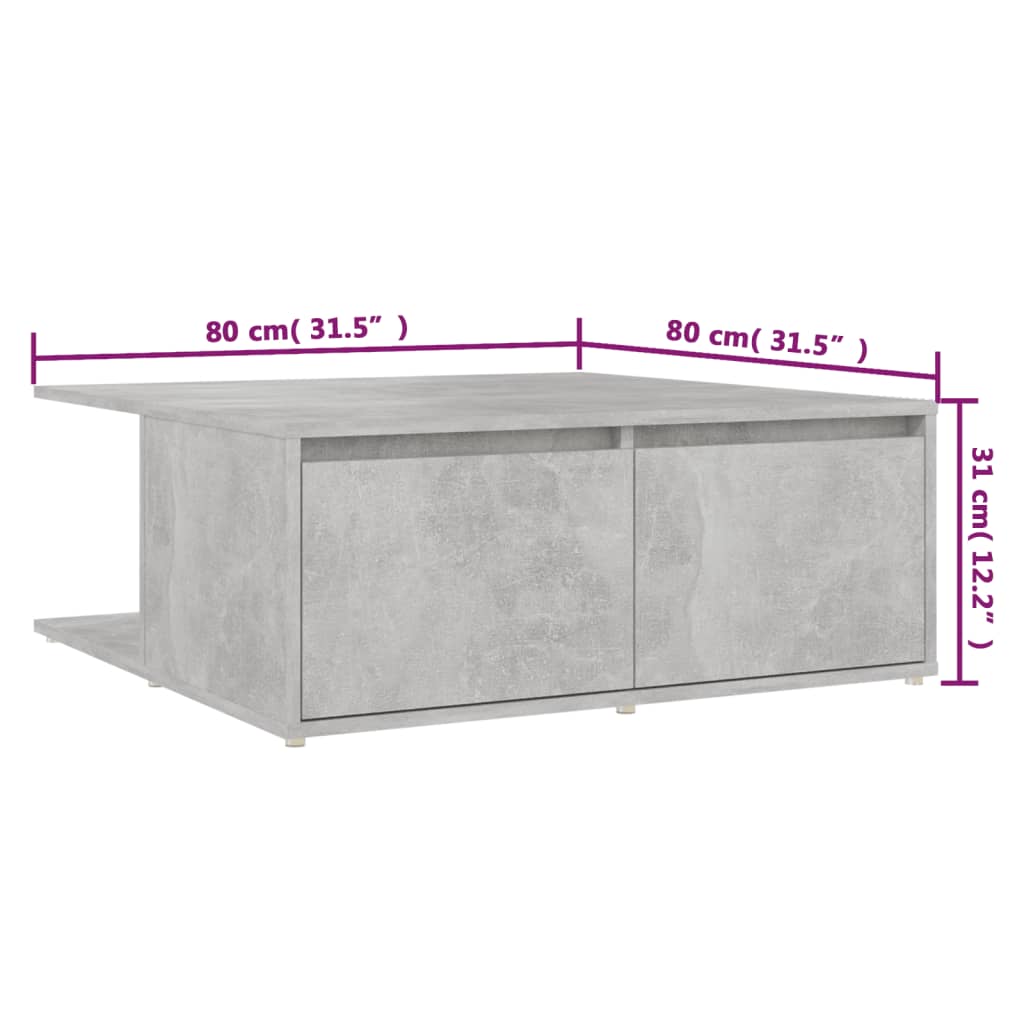 vidaXL Salontafel 80x80x31 cm spaanplaat betongrijs