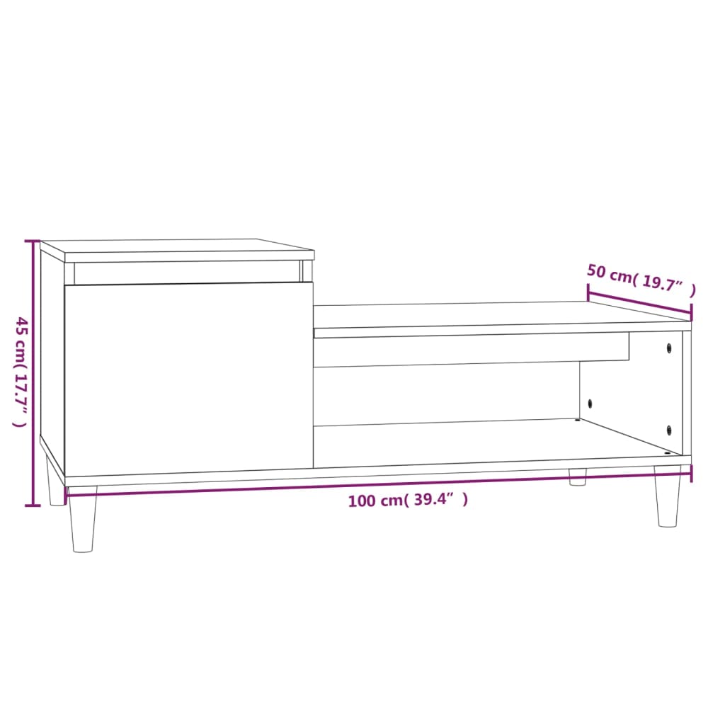 vidaXL Salontafel 100x50x45 cm bewerkt hout hoogglans wit