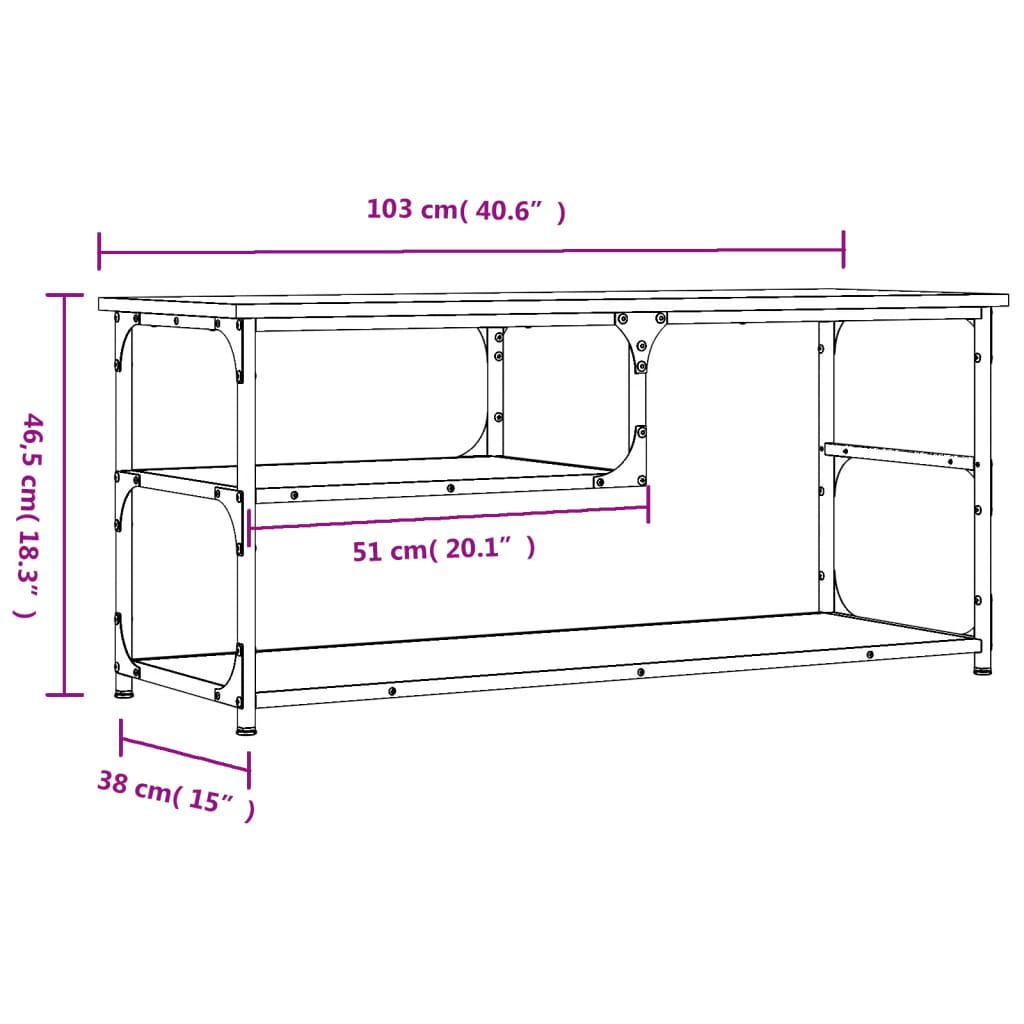 vidaXL Tv-meubel 103x38x46,5 cm bewerkt hout staal gerookt eikenkleur