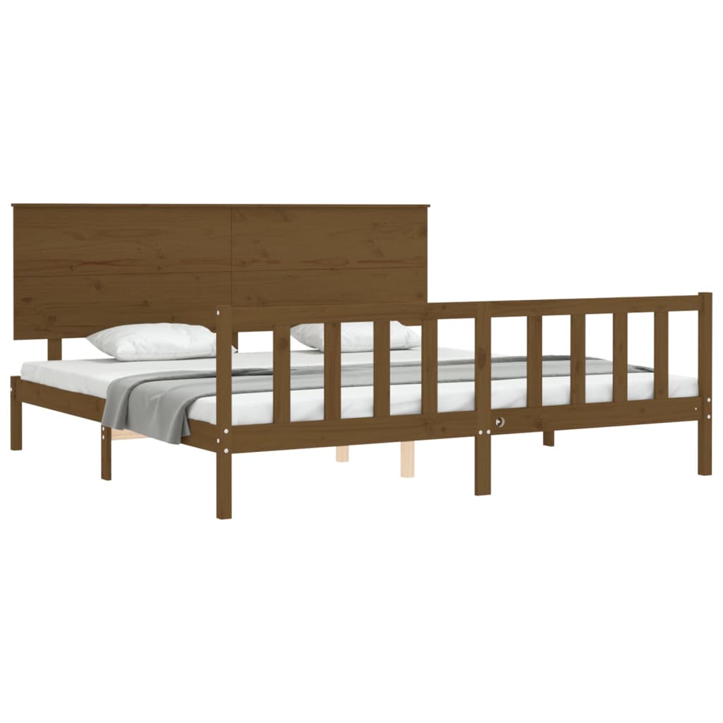 vidaXL Bedframe met hoofdbord massief hout honingbruin 200x200 cm