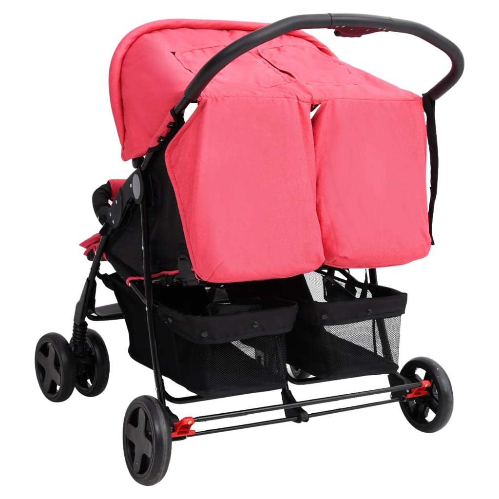 vidaXL Tweelingkinderwagen staal rood