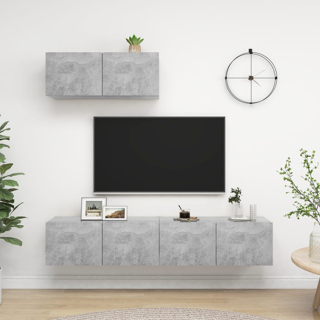 vidaXL Tv-meubelen 3 st bewerkt hout betongrijs