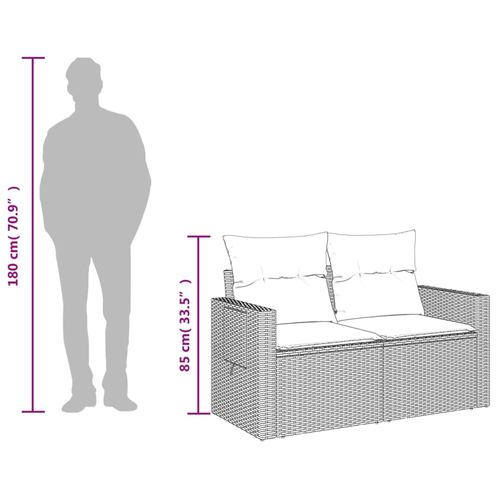 vidaXL Tuinbank 2-zits met kussens poly rattan bruin