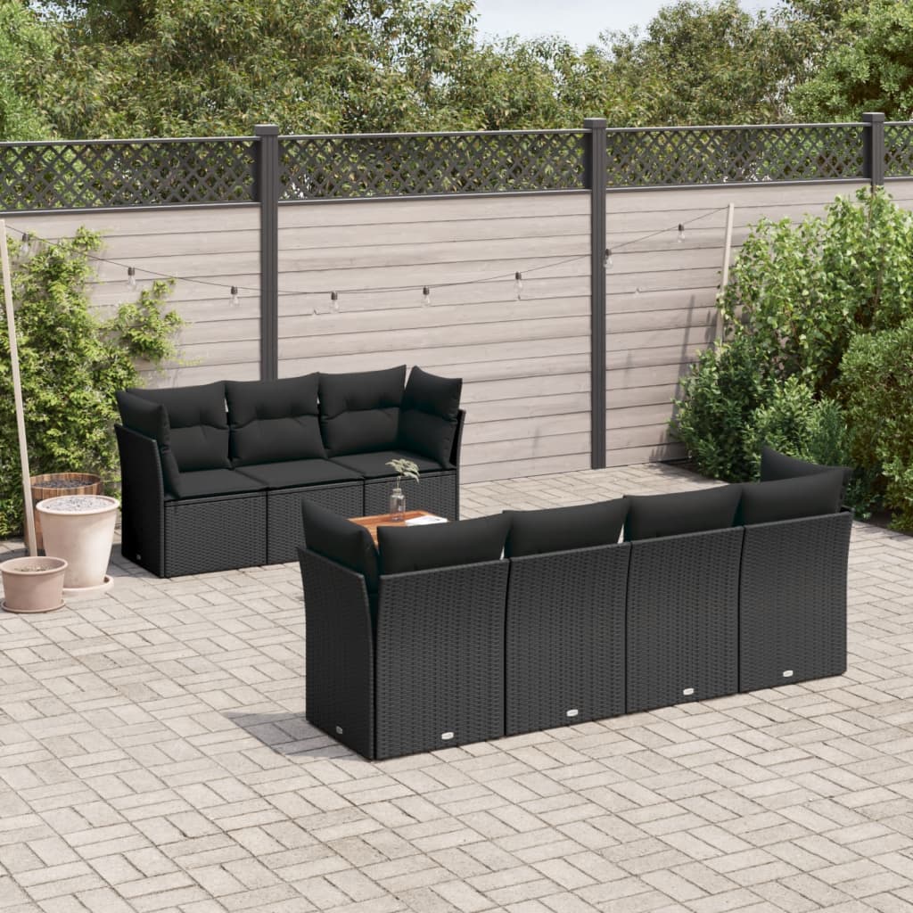 vidaXL 8-delige Loungeset met kussens poly rattan zwart