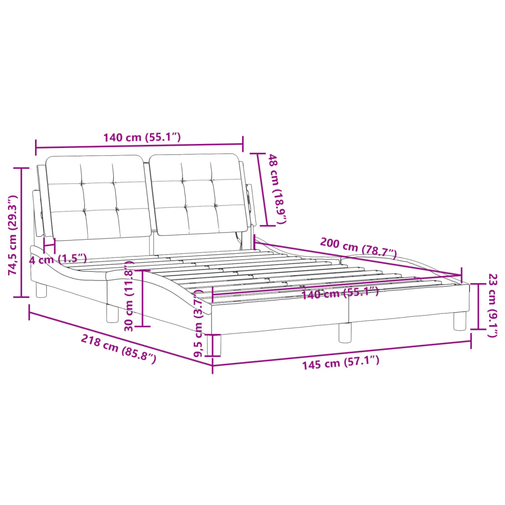 vidaXL Bedframe met LED-verlichting kunstleer zwart 140x200 cm