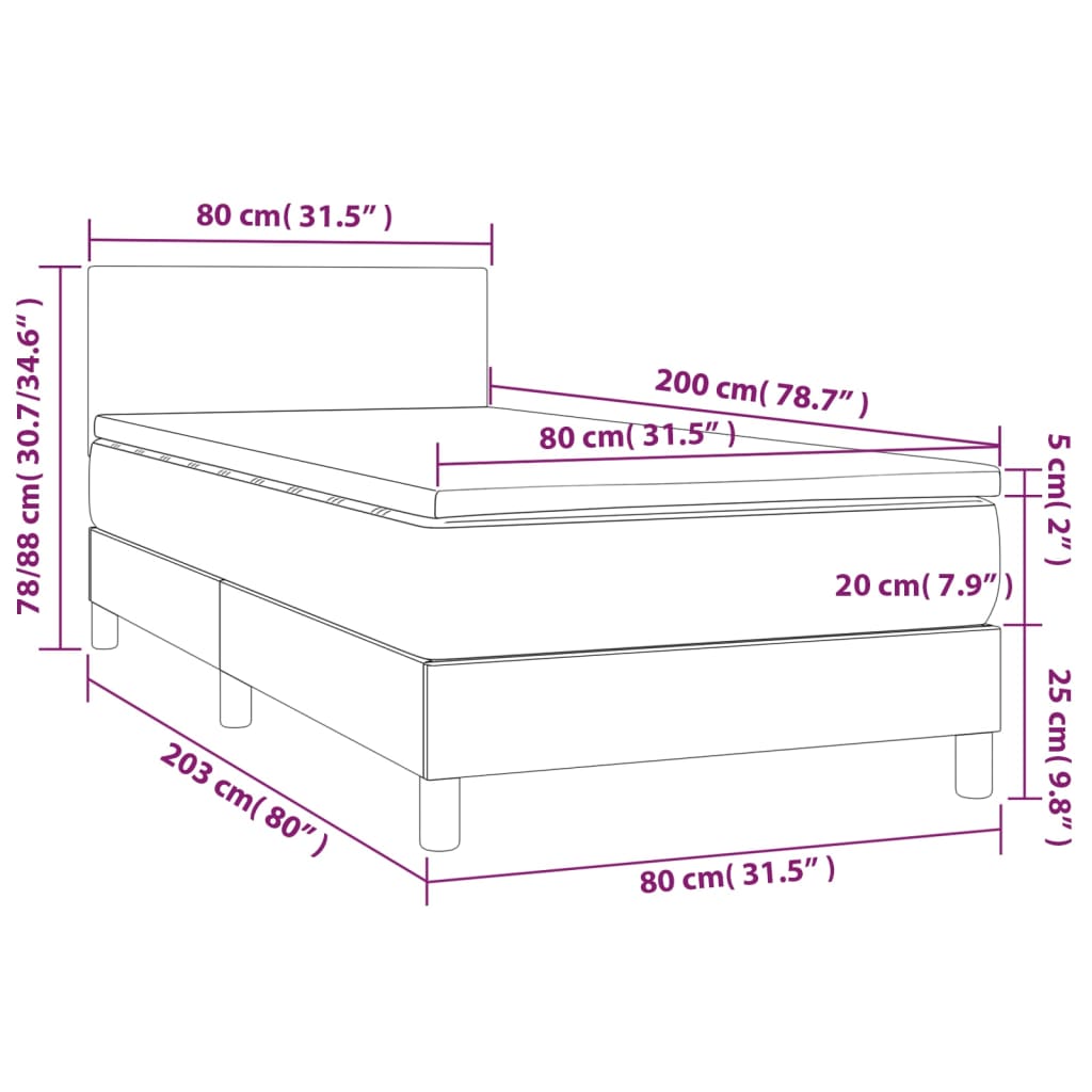 vidaXL Boxspring met matras fluweel donkergrijs 80x200 cm