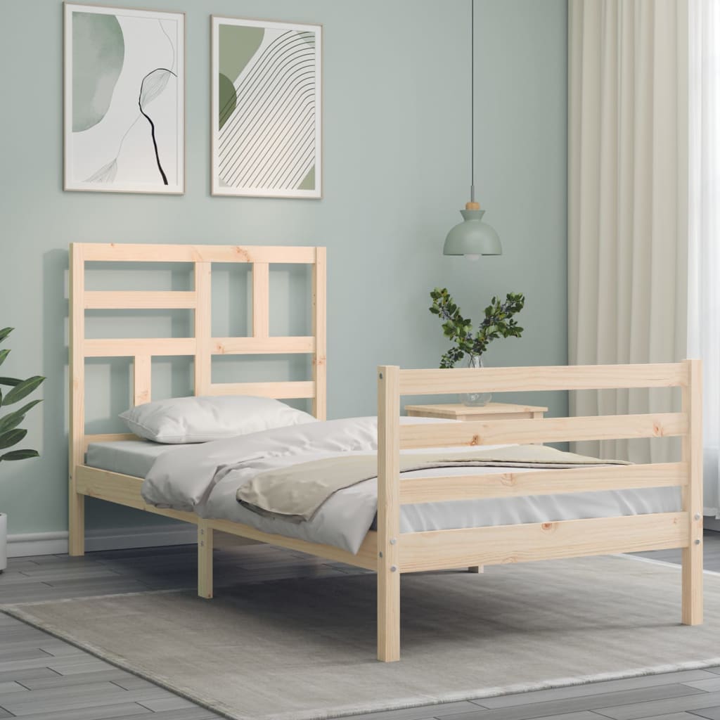 vidaXL Bedframe met hoofdbord massief hout 90x200 cm