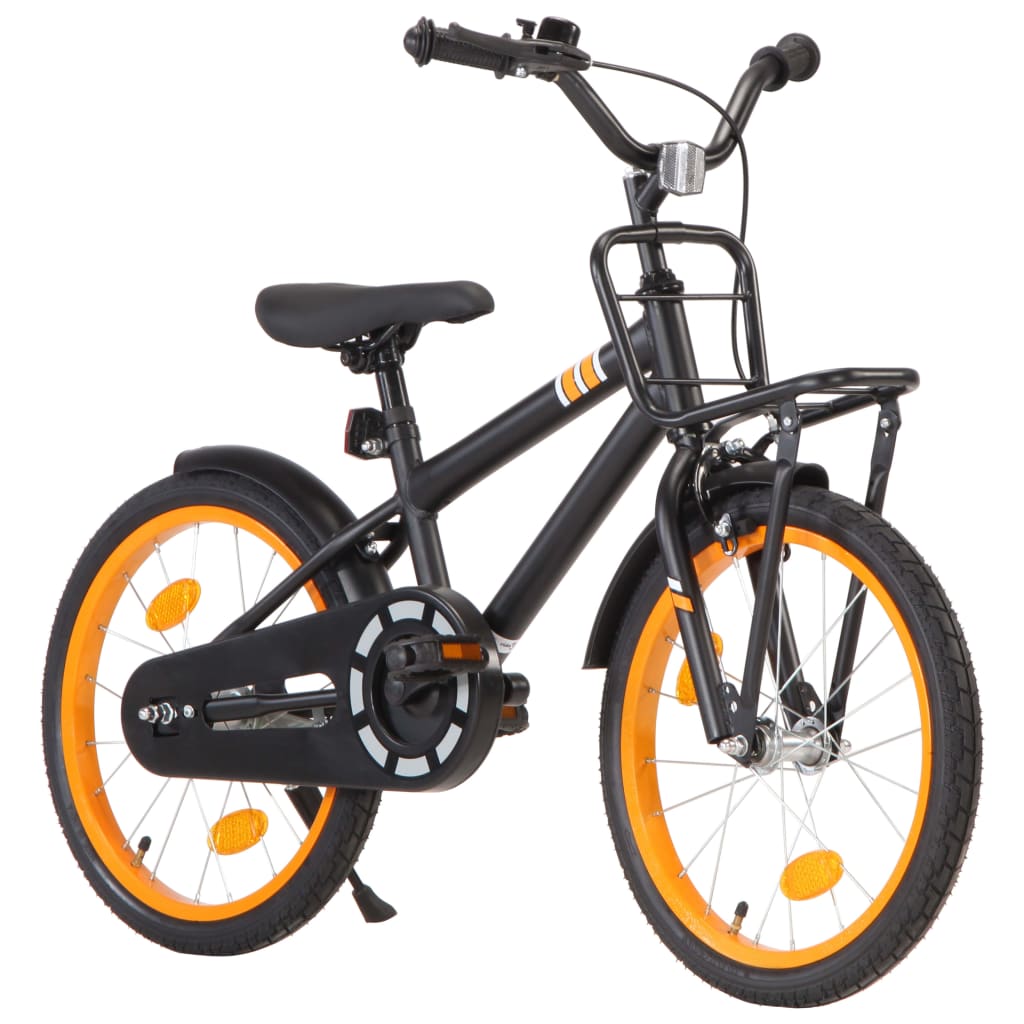 vidaXL Kinderfiets met voordrager 18 inch zwart en oranje