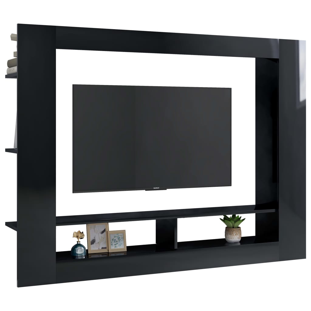 vidaXL Tv-meubel 152x22x113 cm bewerkt hout hoogglans zwart