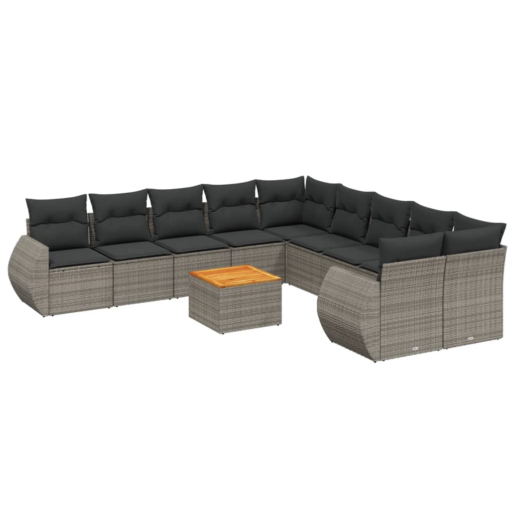 vidaXL 11-delige Loungeset met kussens poly rattan grijs