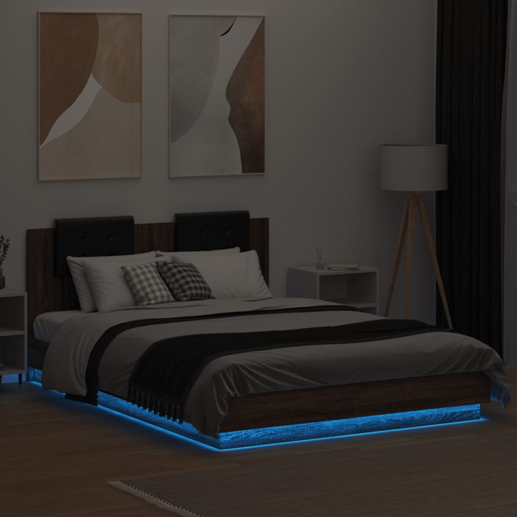 vidaXL Bedframe met hoofdbord en LED bruin eikenkleurig 120x200 cm