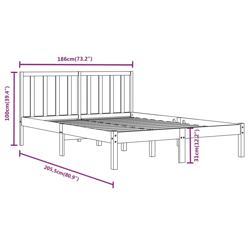 vidaXL Bedframe massief grenenhout zwart 180x200 cm