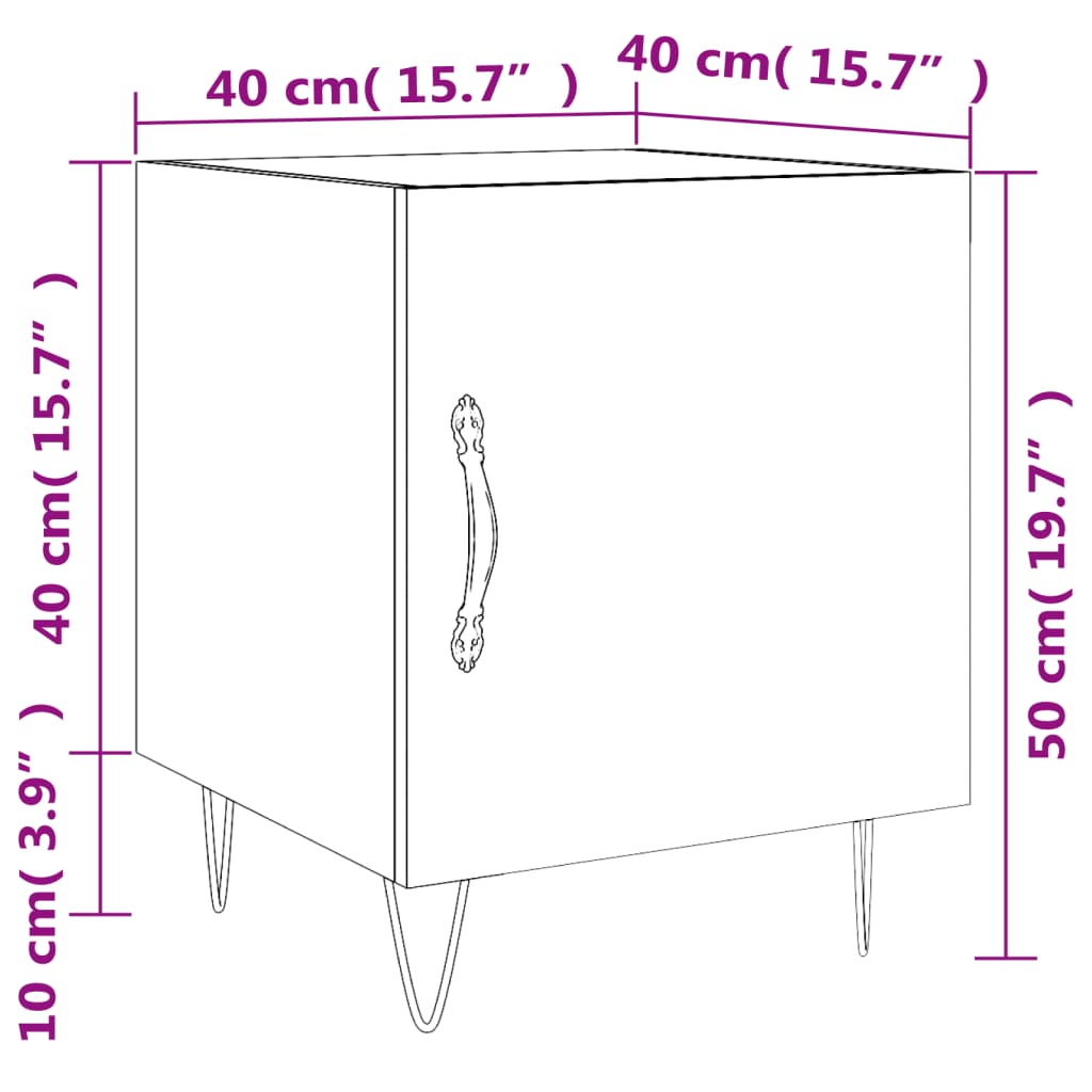 vidaXL Nachtkastjes 2 st 40x40x50 cm bewerkt hout zwart