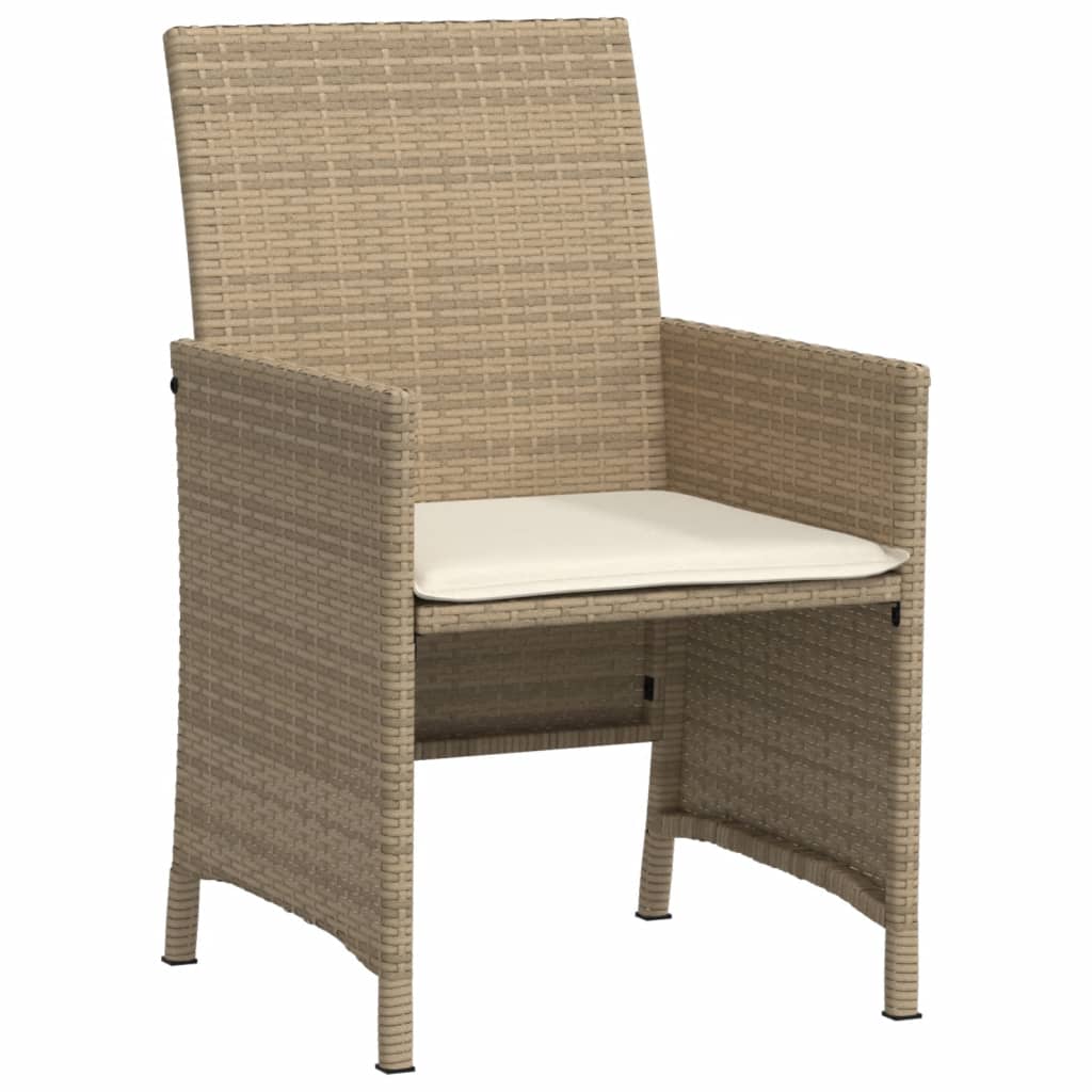 vidaXL 3-delige Bistroset met kussens poly rattan beige