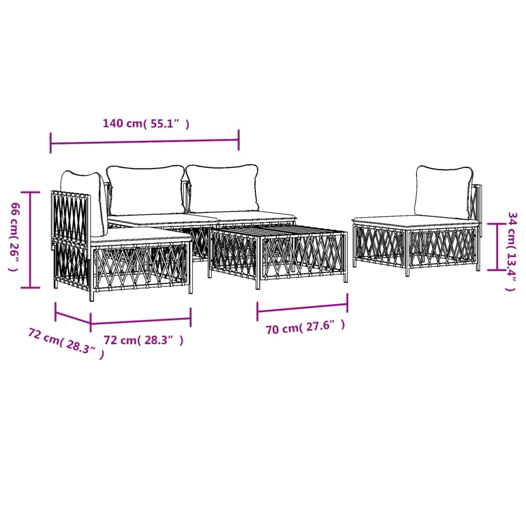 vidaXL 5-delige Loungeset met kussens staal antracietkleurig