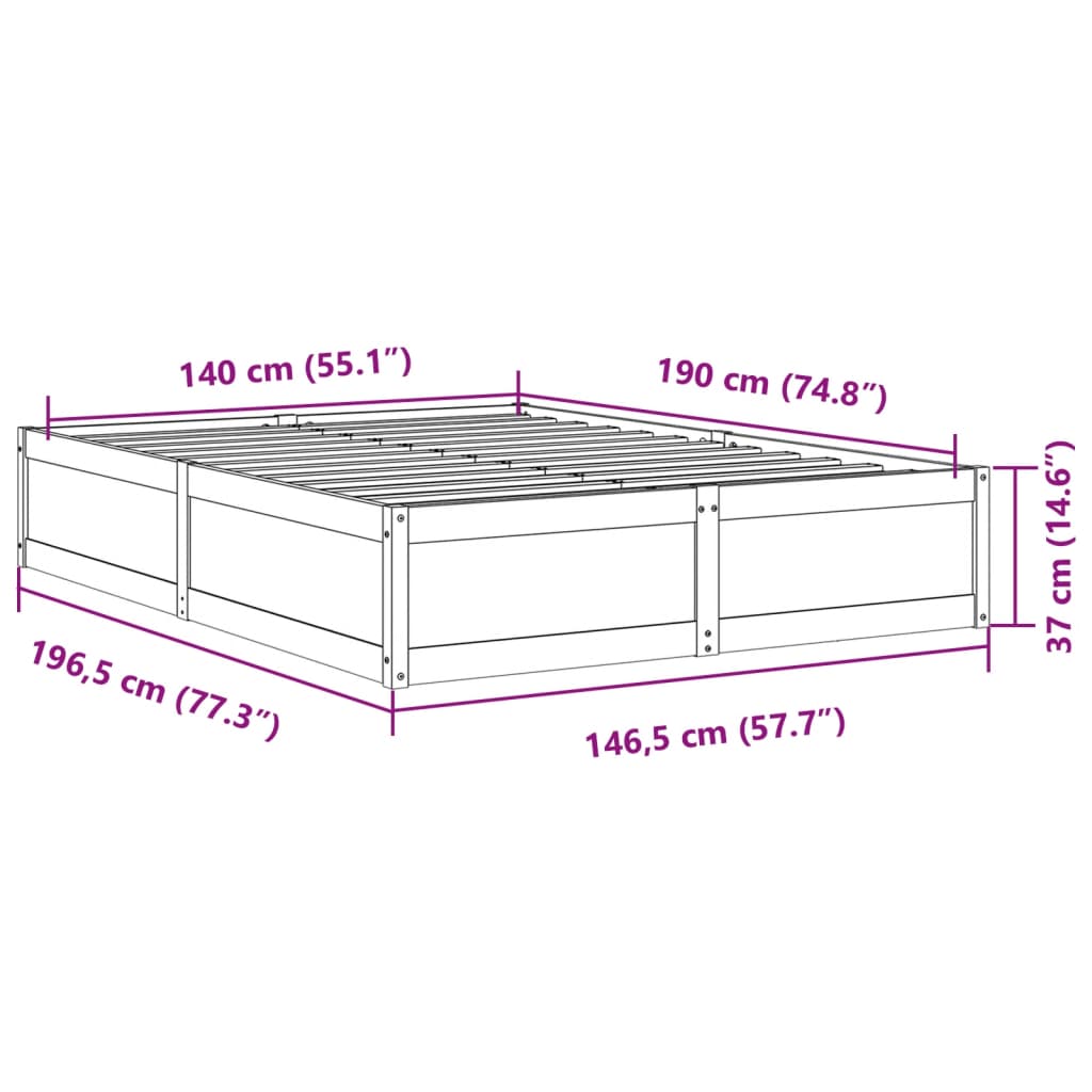 vidaXL Bedframe zonder matras massief grenenhout 140x190 cm