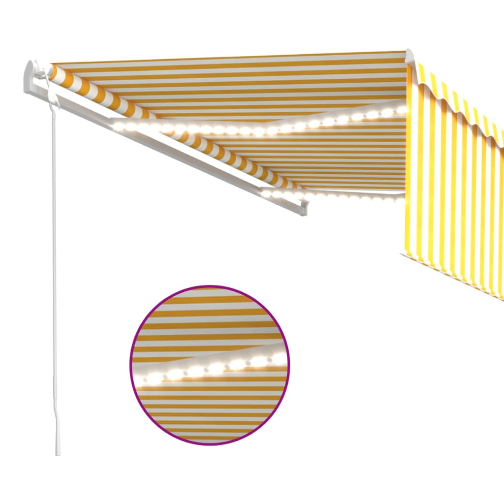 vidaXL Luifel automatisch met rolgordijn LED windsensor 4x3 m geel wit