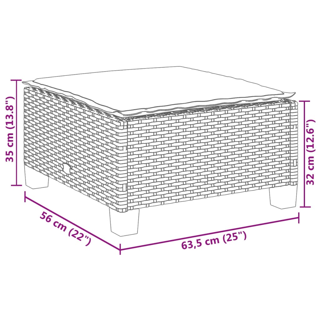 vidaXL Tuinkruk met kussen 63,5x56x32 cm poly rattan zwart