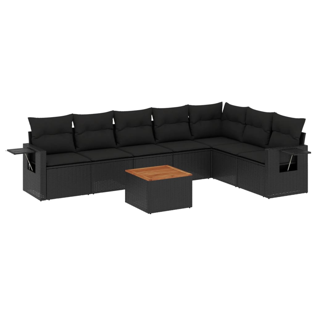 vidaXL 8-delige Loungeset met kussens poly rattan zwart