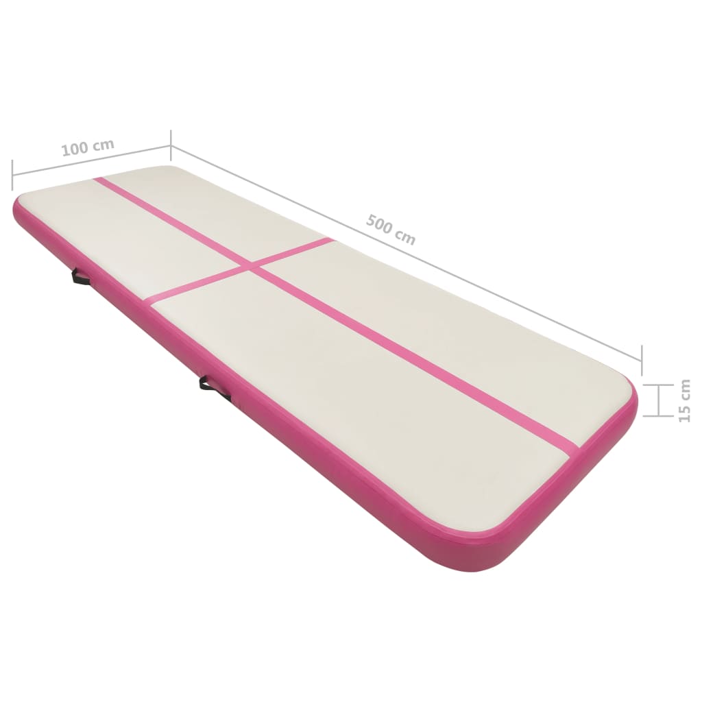vidaXL Gymnastiekmat met pomp opblaasbaar 500x100x15 cm PVC roze