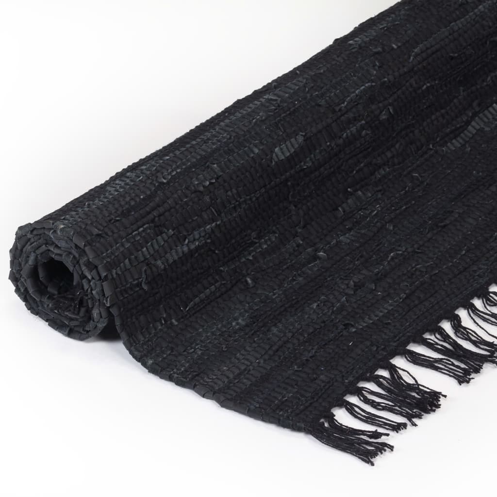 vidaXL Vloerkleed Chindi handgeweven 190x280 cm leer zwart