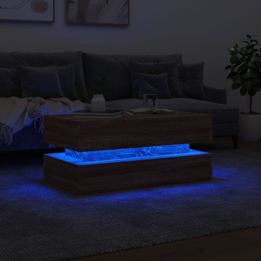 vidaXL Salontafel met LED-verlichting 90x50x40 cm bruin eikenkleur