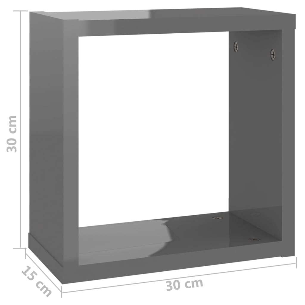 vidaXL Wandschappen kubus 2 st 30x15x30 cm hoogglans grijs
