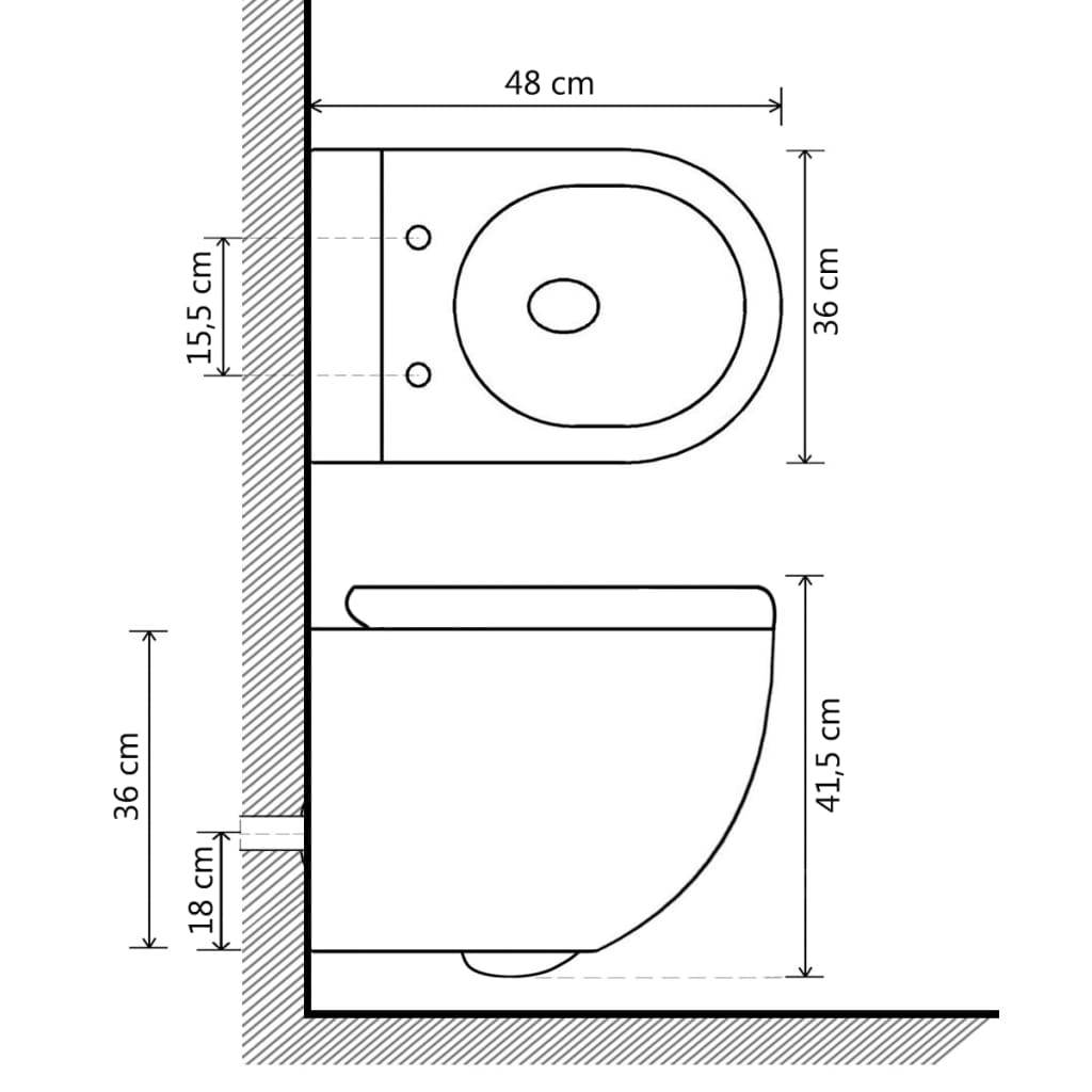 vidaXL Hangend toilet randloos keramiek wit