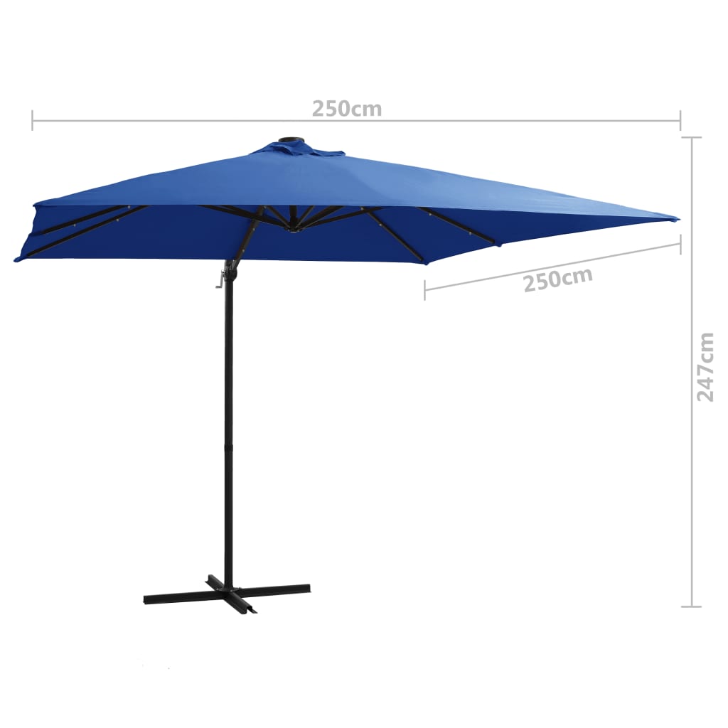 vidaXL Zweefparasol met LED en stalen paal 250x250 cm azuurblauw