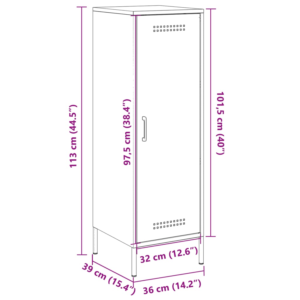 vidaXL Hoge kast 36x39x113 cm staal wit