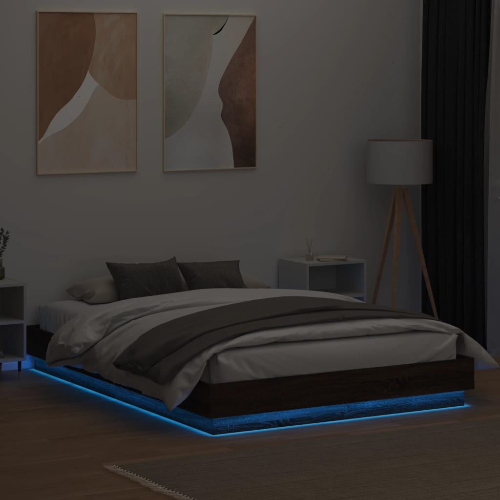 vidaXL Bedframe met LED-verlichting bruin eikenkleurig 120x200 cm